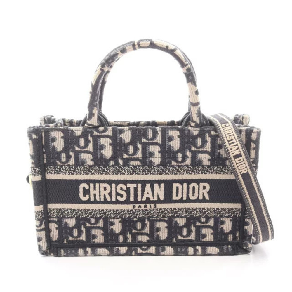 Christian Dior BOOK TOTE Bag Canvas Beige Cream Navy Blue